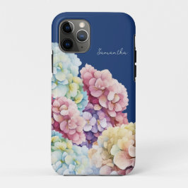 Waterverf Hydrangea gepersonaliseerd blauw iPhone 11 Pro Hoesje