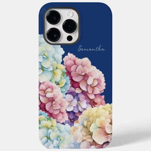 Waterverf Hydrangea gepersonaliseerd blauw Case-Mate iPhone Case (Achterkant)