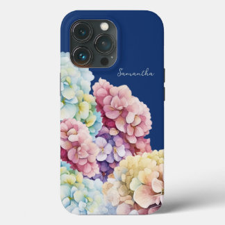 Waterverf Hydrangea gepersonaliseerd blauw iPhone 13 Pro Hoesje