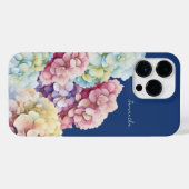 Waterverf Hydrangea gepersonaliseerd blauw iPhone Hoesje (Achterkant horizontaal)