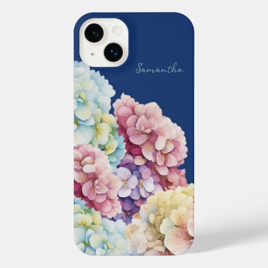 Waterverf Hydrangea gepersonaliseerd blauw iPhone Hoesje (Achterkant)