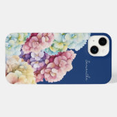 Waterverf Hydrangea gepersonaliseerd blauw iPhone Hoesje (Achterkant horizontaal)