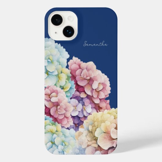 Waterverf Hydrangea gepersonaliseerd blauw iPhone Hoesje (Achterkant)