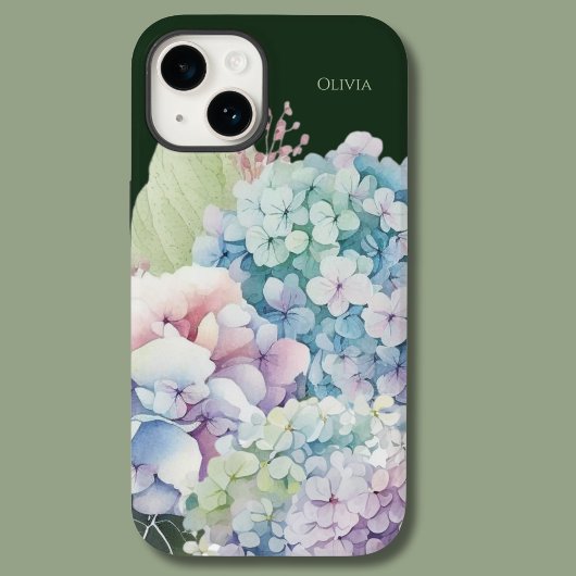 Waterverf Hydrangea gepersonaliseerd groen Case-Mate iPhone Case