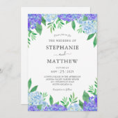 Waterverf Hydrangea Paars Blue Wedding Kaart (Voorkant / Achterkant)