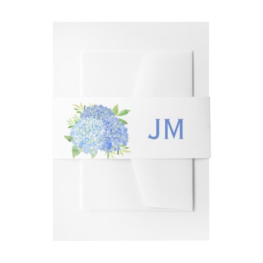 Waterverf Hydrangeas Blue Floral Monogram Weddensc Uitnodigingen Wikkel (Voorkant Voorbeeld)