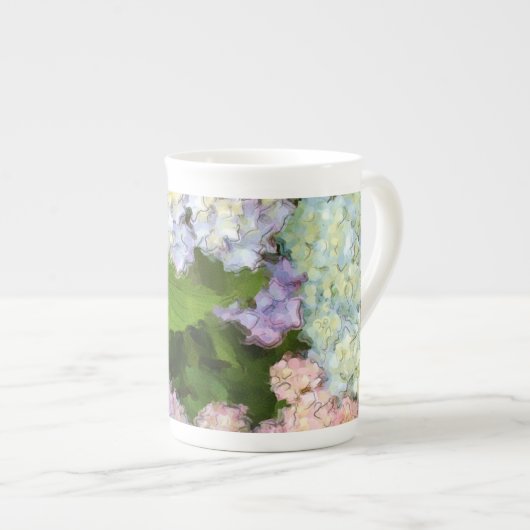 Waterverf Hydrangeas Bone China Tea Cup Porselein Kop (Voorkant rechts)