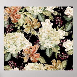 Waterverf Hydrangeas Lelies: bloemenmotief Poster