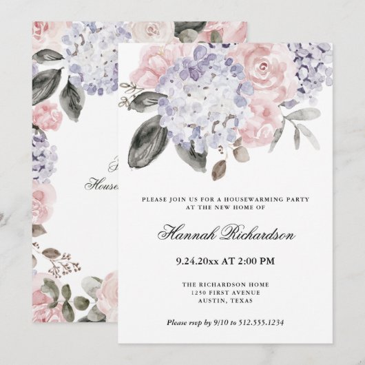  Waterverf Hydrangeas | Partij voor de opwarming v Kaart (Voorkant / Achterkant)