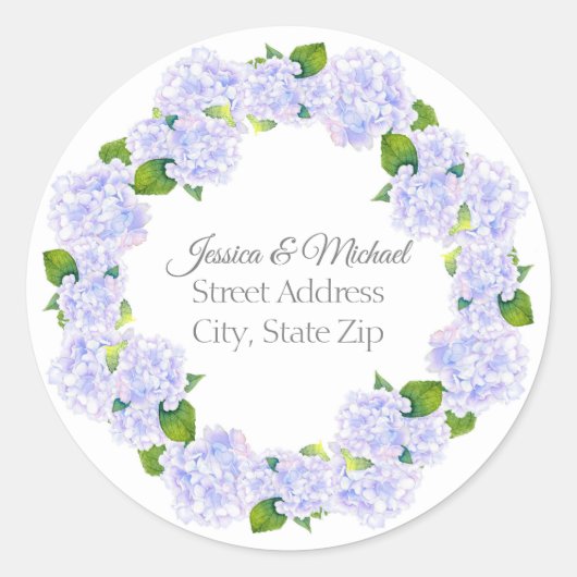 Waterverf Hydrangeas Wreath Ronde Sticker (Voorkant)