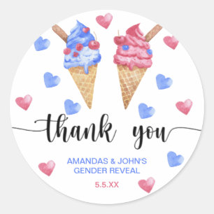 Waterverf Ice cream Bedankt gender reveal Ronde Sticker
