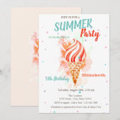 Waterverf Ice Cream Stars Verjaardagsfeest Kaart (Voorkant / Achterkant)