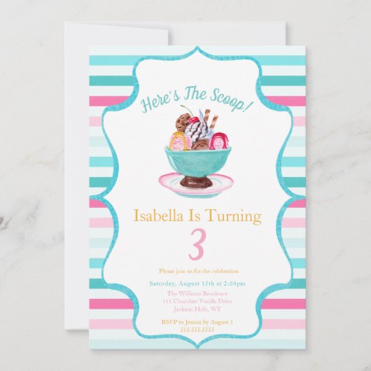 Waterverf Ice Cream Sundae Verjaardag Kaart (Voorkant)
