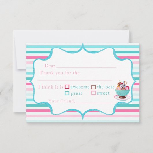 Waterverf Ice Cream Sundae Verjaardag Vul in Dank Bedankkaart (Voorkant)