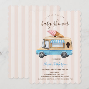 Waterverf Ice Cream Truck Striped Baby shower Kaart