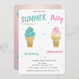 Waterverf Ice crème Stars Birthday Kaart