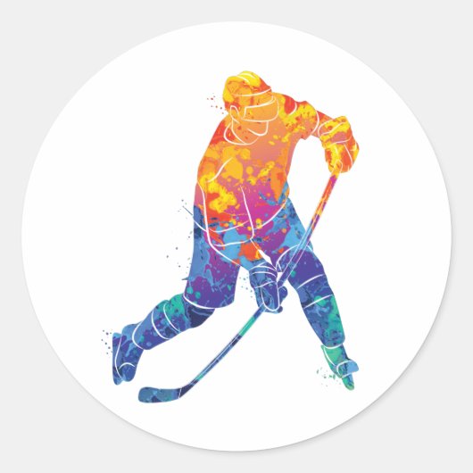 Waterverf Ice Hockey Ronde Sticker (Voorkant)