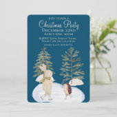 Waterverf Ice Skating Forest Animals op blauw Kaart (Staand voorkant)