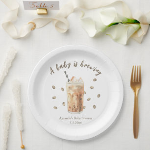 Waterverf Iced Coffee Brouwende Baby shower Papieren Bordje