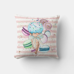 Waterverf ijs,Macarons,Roze Strepen Kussen