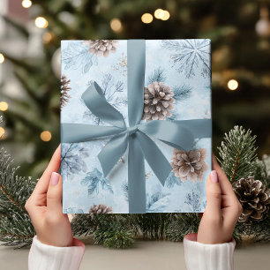 Waterverf Ijsblauw Winterdennen Cadeaupapier