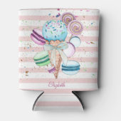 Waterverf ijscrème, macroonen, roze strips blikjeskoeler (Voorkant)