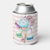 Waterverf ijscrème, macroonen, roze strips blikjeskoeler (Blikje Achterkant)