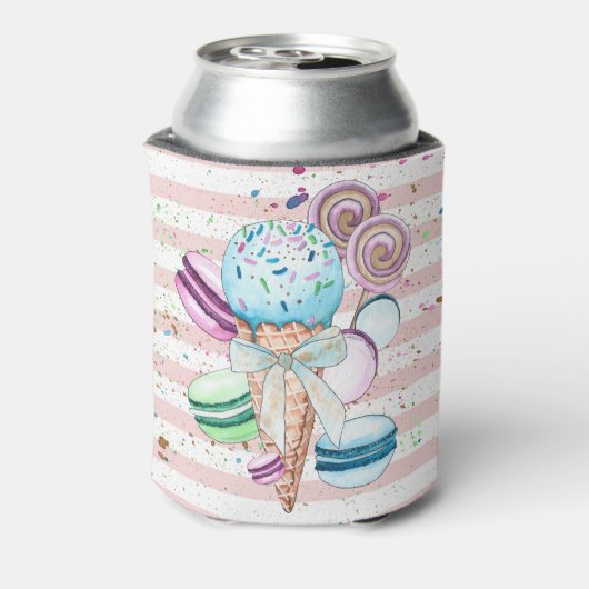 Waterverf ijscrème, macroonen, roze strips blikjeskoeler (Blikje Achterkant)
