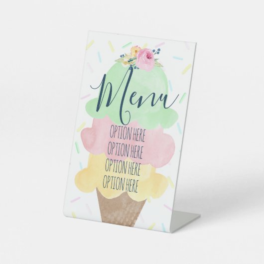 Waterverf ijsfeest klein menu reclamebord met voetstuk (Voorkant)