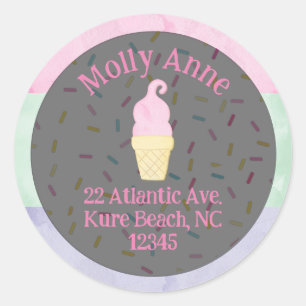 Waterverf Ijsje Strooigoed Adreslabel Ronde Sticker