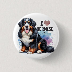 Waterverf Ik hou van mijn berner berghond Ronde Button 3,2 Cm