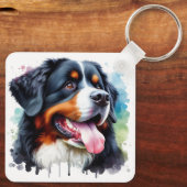 Waterverf Ik hou van mijn berner berghond Sleutelhanger (Achterkant)