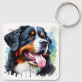 Waterverf Ik hou van mijn berner berghond Sleutelhanger (Achterkant)