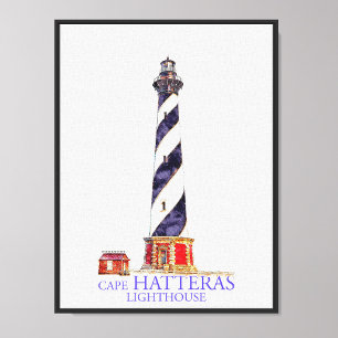 Waterverf Illustratie Cape Hatteras Vuurtoren Foto Afdruk