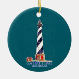 Waterverf Illustratie Cape Hatteras Vuurtoren Keramisch Ornament