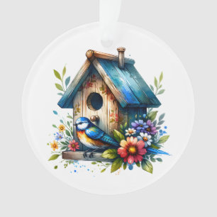 Waterverf illustratie van Birdhouse Christmas Ornament