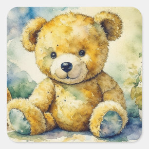 Waterverf Illustratie van een Teddybeer Dank U Vierkante Sticker