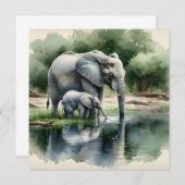 Waterverf illustratie van mama en Baby olifant (Voorkant / Achterkant)