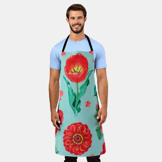 Waterverf illustraties van rode bloemen. Naadloos Schort (Gedragen)