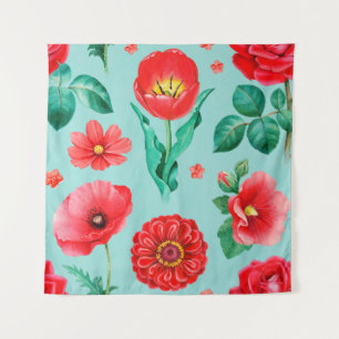 Waterverf illustraties van rode bloemen. Naadloos Wandkleed