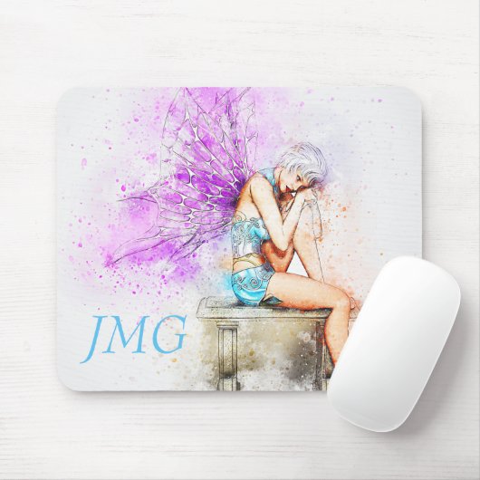 Waterverf in blauw met monogram muismat (Met muis)