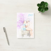 Waterverf in blauw met monogram post-it® notes (Kantoor)