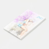 Waterverf in blauw met monogram post-it® notes (Schuin)