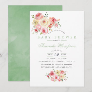 Waterverf in bloesjes Baby shower Kaart