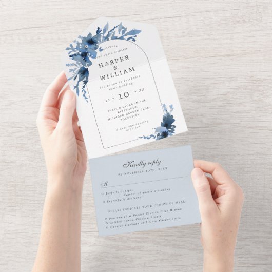 waterverf indigo arch rsvp bruiloft all in one uitnodiging (Afscheurbaar)