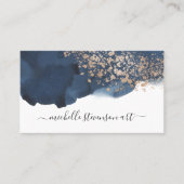Waterverf Indigo Blue en Gold Abstract Script Bu Visitekaartje (Voorkant)