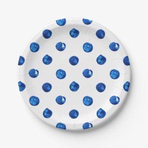 Waterverf indigo blue poka - puntpatroon papieren bordje