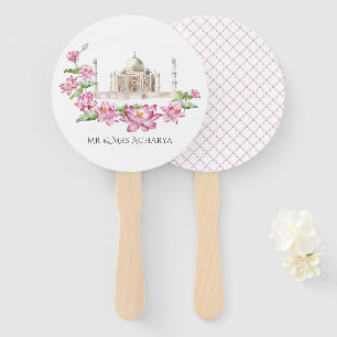 Waterverf Indische Lotusbloem Taj Mahal Handwaaier