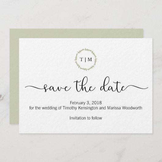 Waterverf Initiaal Monogram Save the Date Kaart (Voorkant / Achterkant)