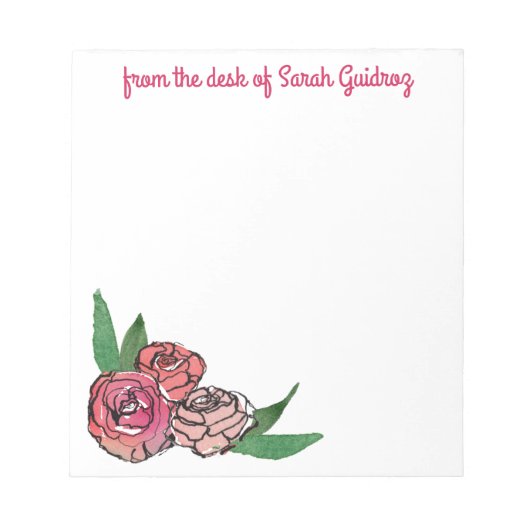 Waterverf & Ink Bloemen Aangepast Notitieblok (Voorkant)